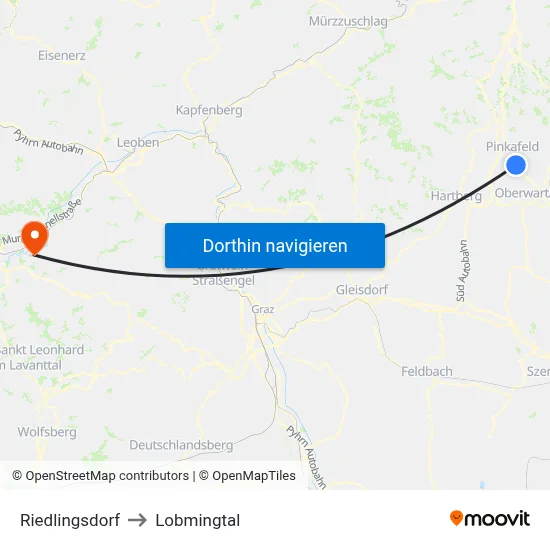 Riedlingsdorf to Lobmingtal map