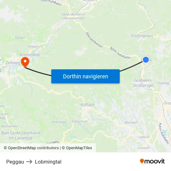 Peggau to Lobmingtal map
