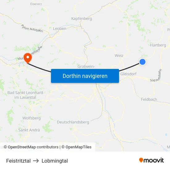 Feistritztal to Lobmingtal map