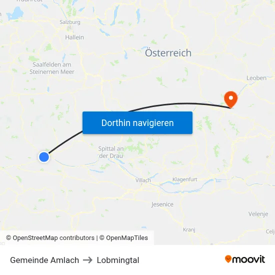 Gemeinde Amlach to Lobmingtal map