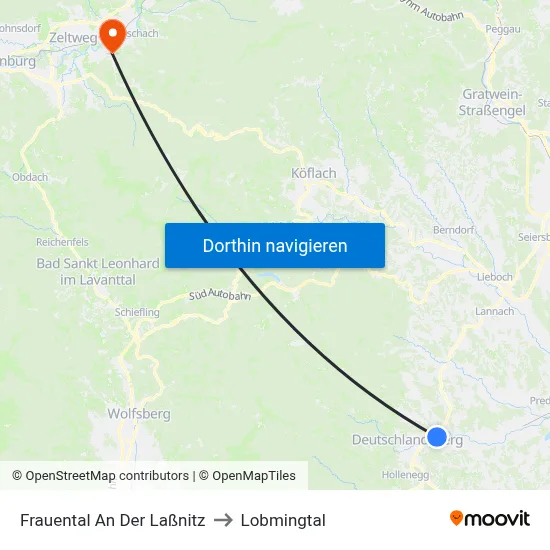 Frauental An Der Laßnitz to Lobmingtal map