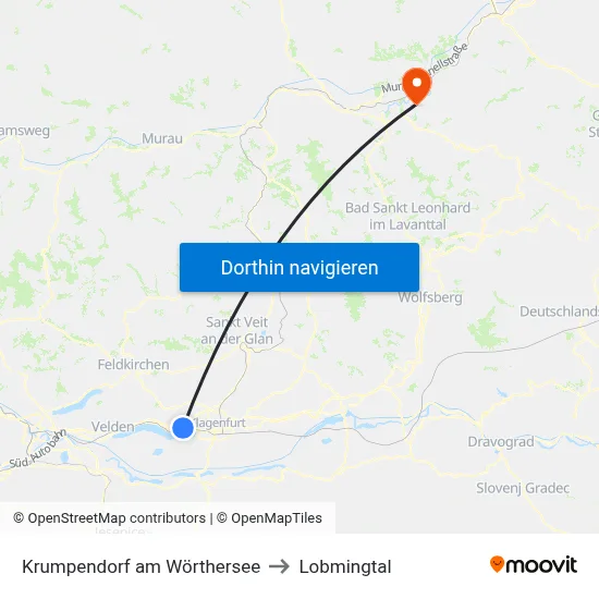 Krumpendorf am Wörthersee to Lobmingtal map