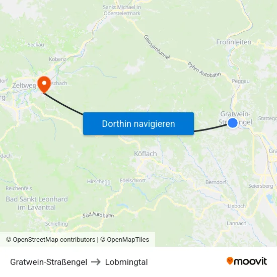 Gratwein-Straßengel to Lobmingtal map