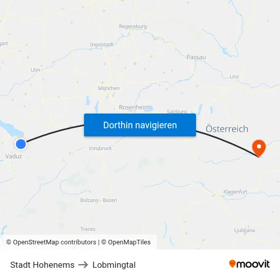 Stadt Hohenems to Lobmingtal map