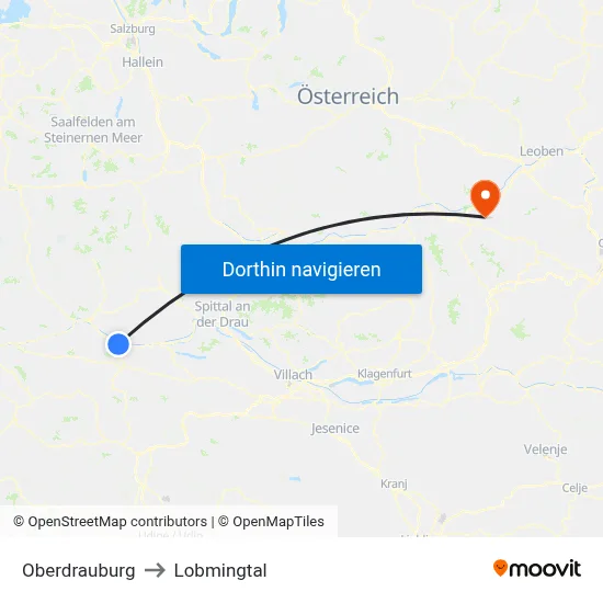 Oberdrauburg to Lobmingtal map