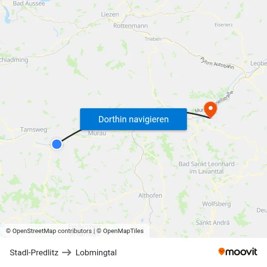 Stadl-Predlitz to Lobmingtal map