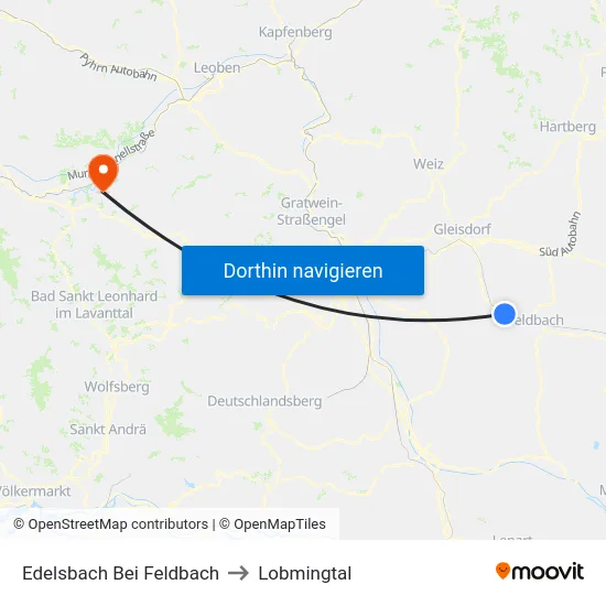 Edelsbach Bei Feldbach to Lobmingtal map