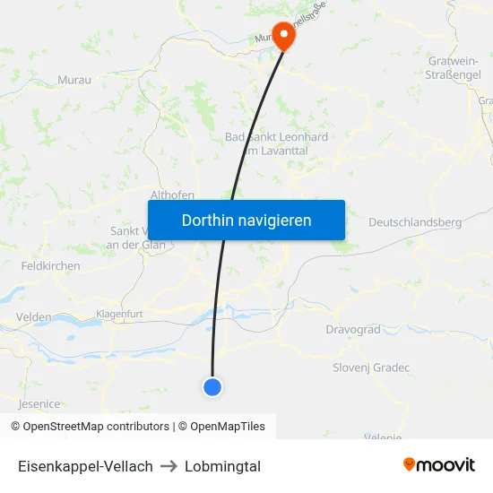 Eisenkappel-Vellach to Lobmingtal map