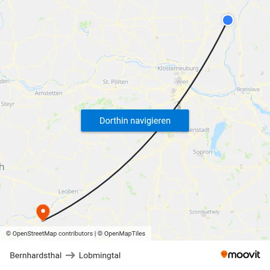 Bernhardsthal to Lobmingtal map