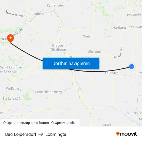 Bad Loipersdorf to Lobmingtal map