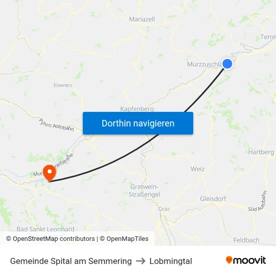 Gemeinde Spital am Semmering to Lobmingtal map