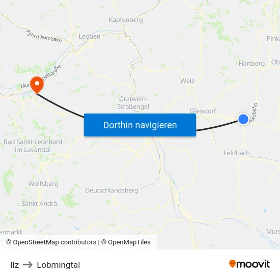 Ilz to Lobmingtal map