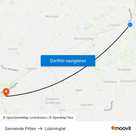 Gemeinde Pitten to Lobmingtal map