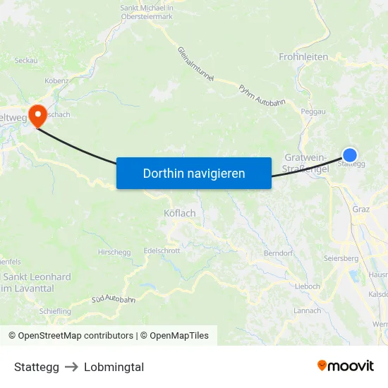 Stattegg to Lobmingtal map