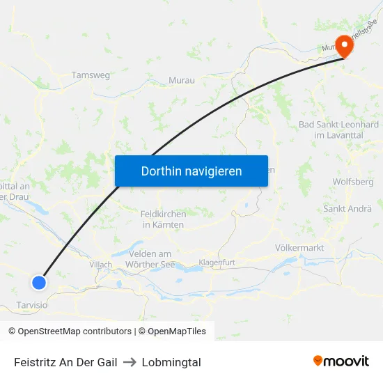 Feistritz An Der Gail to Lobmingtal map