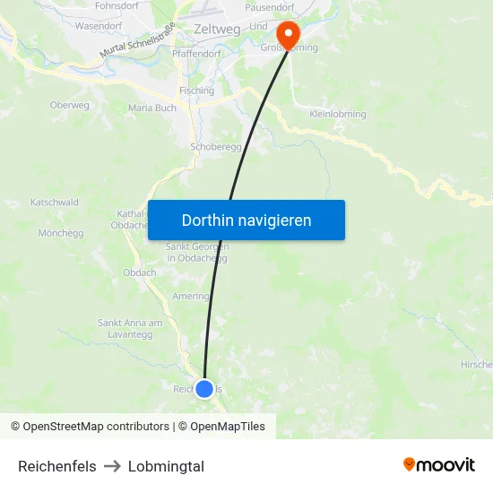 Reichenfels to Lobmingtal map