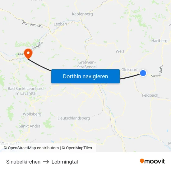 Sinabelkirchen to Lobmingtal map