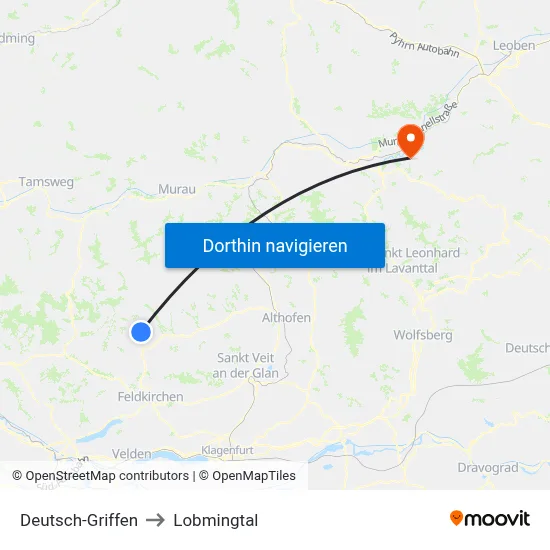 Deutsch-Griffen to Lobmingtal map