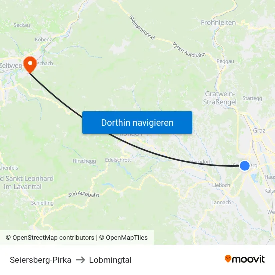 Seiersberg-Pirka to Lobmingtal map