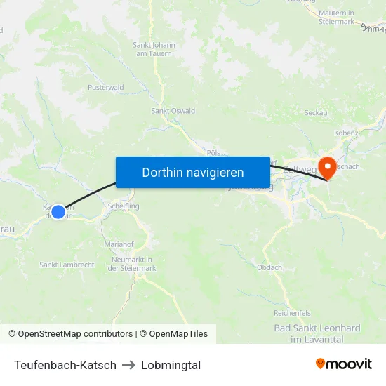 Teufenbach-Katsch to Lobmingtal map