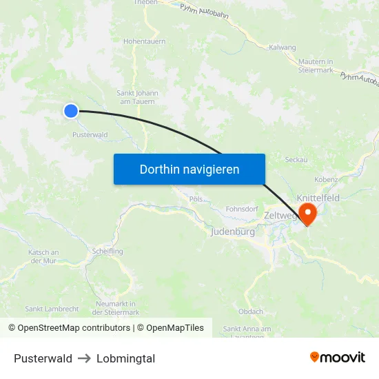 Pusterwald to Lobmingtal map