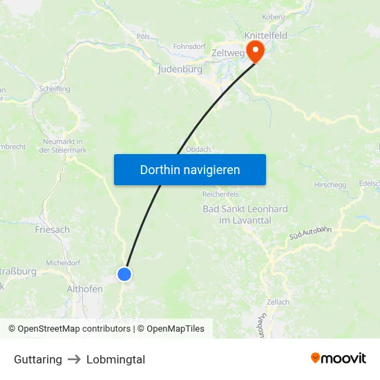 Guttaring to Lobmingtal map