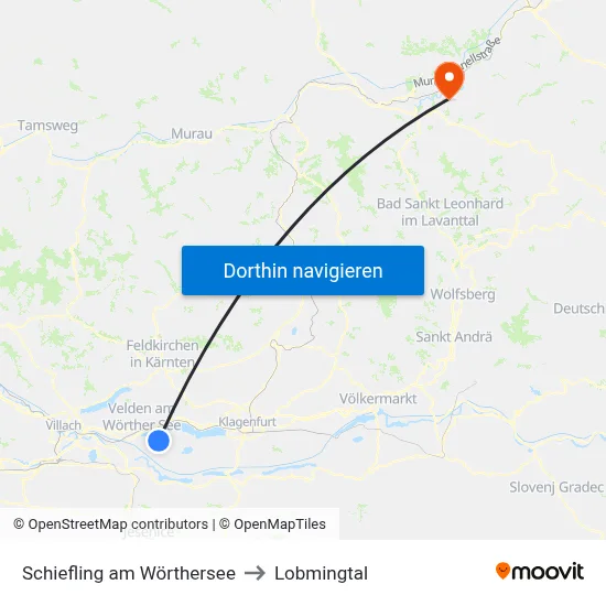 Schiefling am Wörthersee to Lobmingtal map
