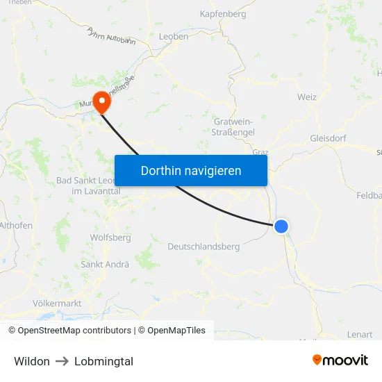 Wildon to Lobmingtal map
