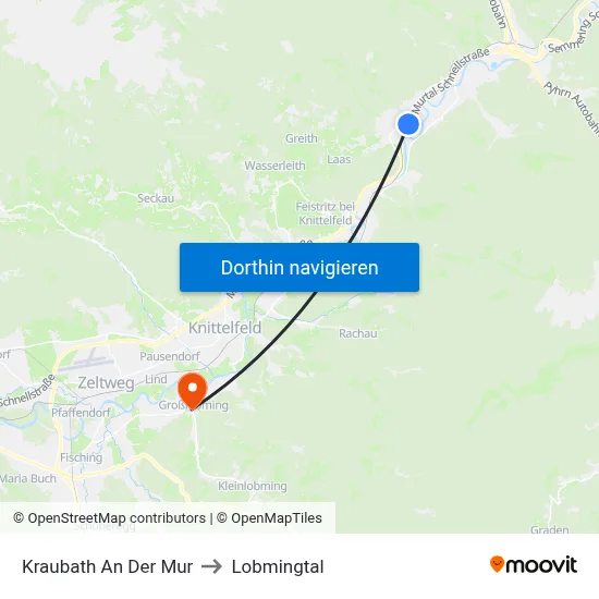 Kraubath An Der Mur to Lobmingtal map