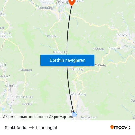 Sankt Andrä to Lobmingtal map