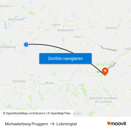 Michaelerberg-Pruggern to Lobmingtal map