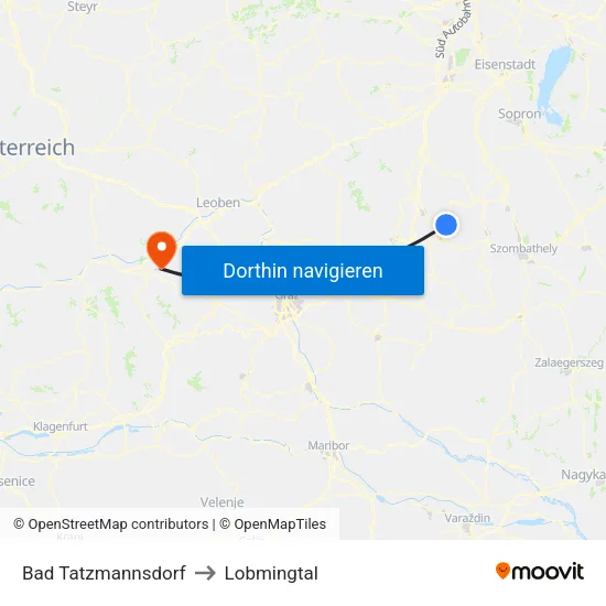 Bad Tatzmannsdorf to Lobmingtal map