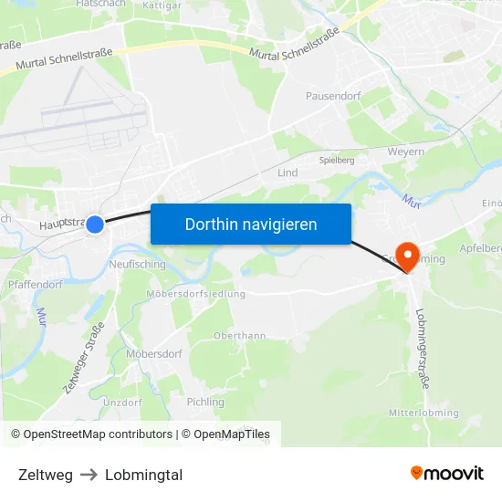 Zeltweg to Lobmingtal map
