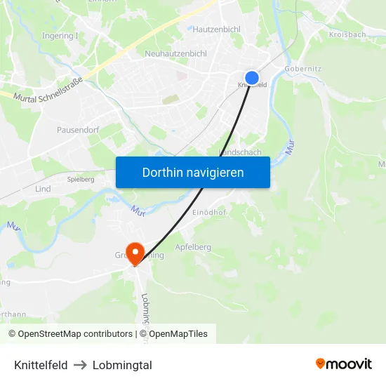 Knittelfeld to Lobmingtal map