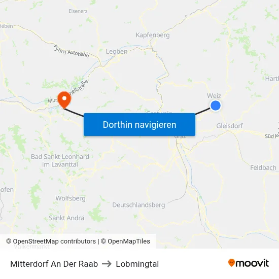 Mitterdorf An Der Raab to Lobmingtal map