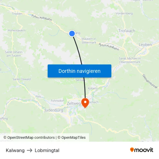 Kalwang to Lobmingtal map