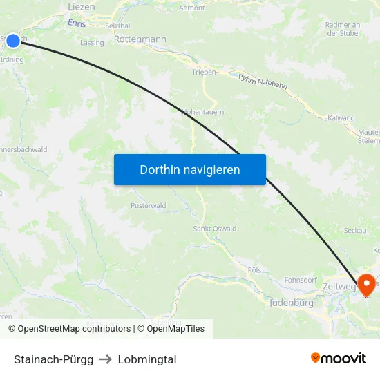 Stainach-Pürgg to Lobmingtal map