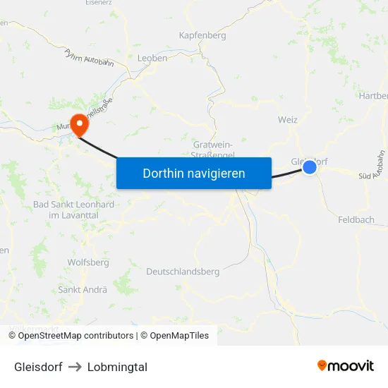 Gleisdorf to Lobmingtal map
