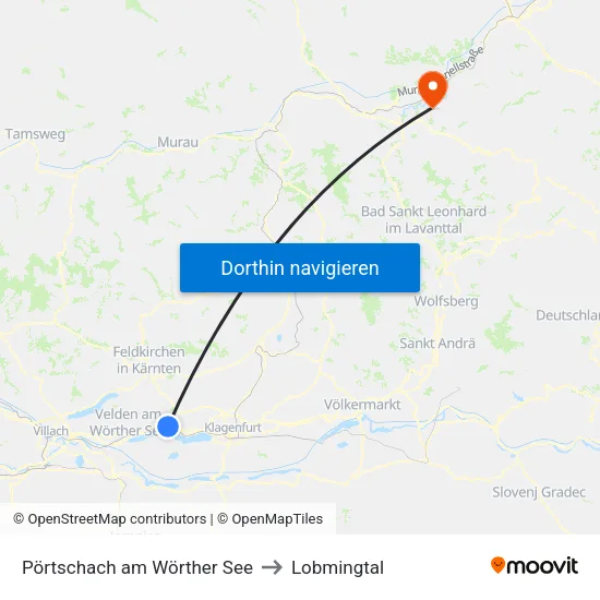 Pörtschach am Wörther See to Lobmingtal map