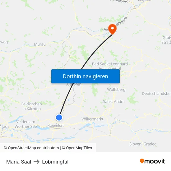 Maria Saal to Lobmingtal map