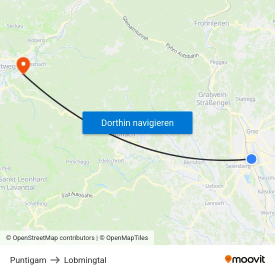 Puntigam to Lobmingtal map