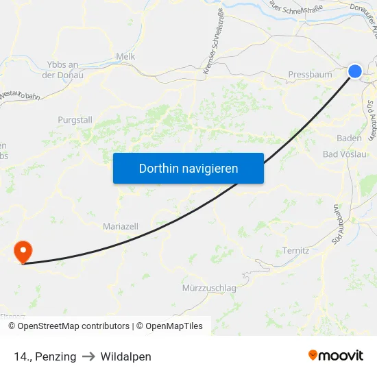 14., Penzing to Wildalpen map
