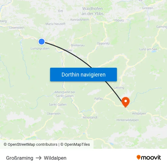 Großraming to Wildalpen map