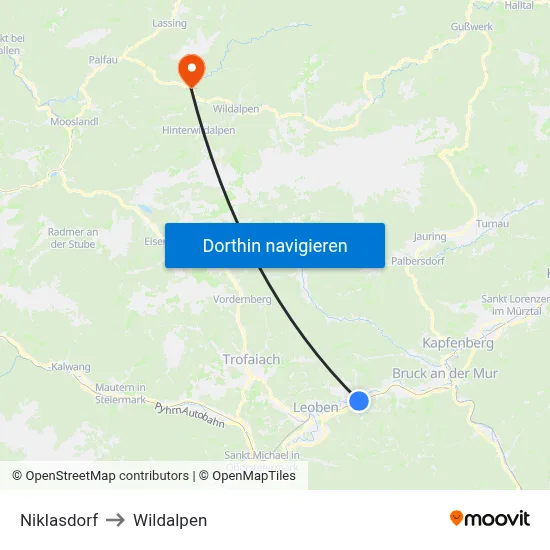 Niklasdorf to Wildalpen map
