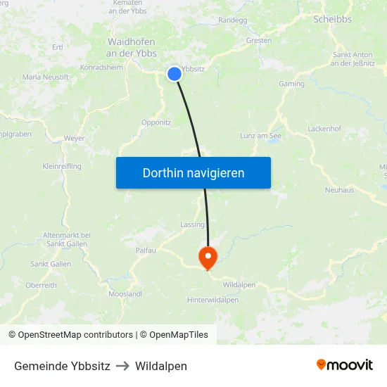 Gemeinde Ybbsitz to Wildalpen map
