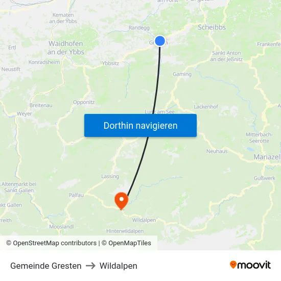 Gemeinde Gresten to Wildalpen map