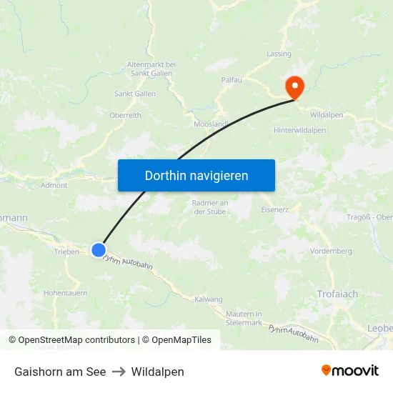 Gaishorn am See to Wildalpen map