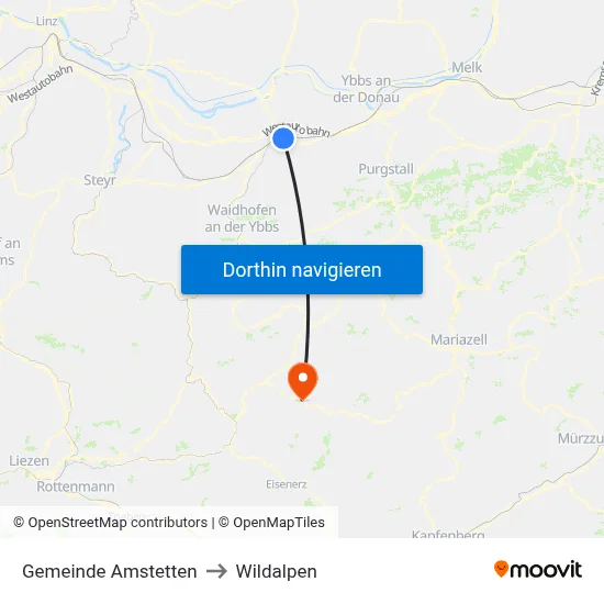 Gemeinde Amstetten to Wildalpen map