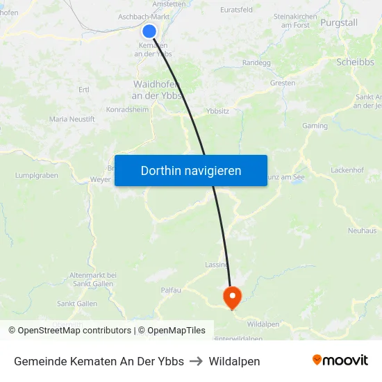 Gemeinde Kematen An Der Ybbs to Wildalpen map