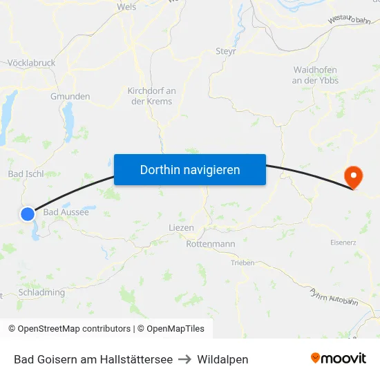 Bad Goisern am Hallstättersee to Wildalpen map